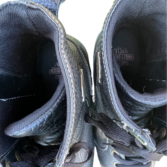 HARLEY DAVIDSON LEATHER LACEUP BLACK BOOTS WITH SIDE ZIPPER SIZE 9.5. 2” HEEL - Picture 6 of 9